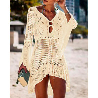 Hollow Out Knitted Cover Up - beige
