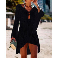 Hollow Out Knitted Cover Up - black