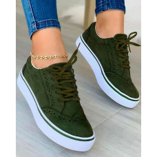 Hollow Out Lace-up Sneakers - Army green