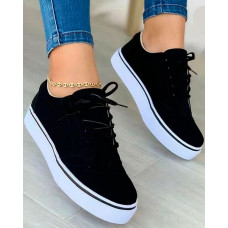 Hollow Out Lace-up Sneakers - black