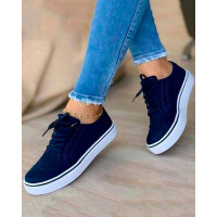 Hollow Out Lace-up Sneakers - blue