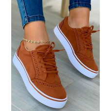 Hollow Out Lace-up Sneakers - brown