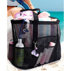 Hollow Out Multi-pockets Accessories Organizer Large Capacity Cosmetic Makeup Travel Toiletry Beach Bag - black