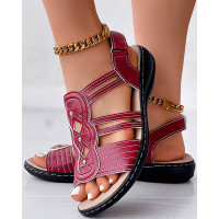 Hollow Out Peep Toe Slingback Wedge Sandals - red Hollow Out Peep Toe Slingback Wedge Sandals - red