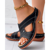 Hollow Out Peep Toe Wedge Sandals - black