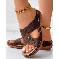 Hollow Out Peep Toe Wedge Sandals - coffee