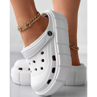 Hollow Out Platform Clog Slippers - white