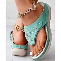 Hollow Out Platform Wedge Flip Flops Summer Sandals - green