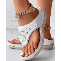 Hollow Out Platform Wedge Flip Flops Summer Sandals - white