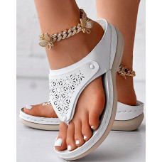 Hollow Out Platform Wedge Flip Flops Summer Sandals - white