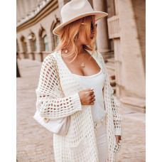 Hollow Out Pocket Design Longline Cardigan - white