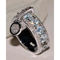 Hollow Out Rhinestone Decor Ring - silver