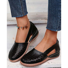 Hollow Out Round Toe Slip On Sandals - black