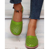 Hollow Out Round Toe Slip On Sandals - green