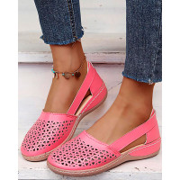 Hollow Out Round Toe Slip On Sandals - hot pink