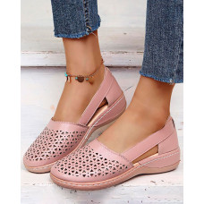 Hollow Out Round Toe Slip On Sandals - pink