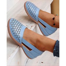 Hollow Out Round Toe Slip On Sandals - sky blue