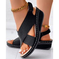 Hollow Out Slingback Velcro Wedge Sandals - black