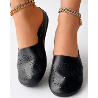 Hollow Out Slip-On Loafers Summer Sandals - black