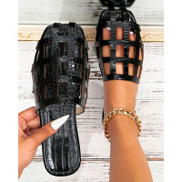 Hollow Out Summer Beach Slippers - black