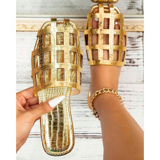 Hollow Out Summer Beach Slippers - gold