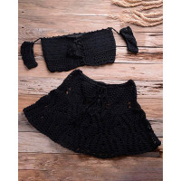 Hollow Out Tassel Design Crochet Tankini Set - black