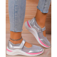 Hollow Out Velcro Wedge Slip-On - silver