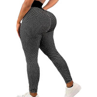 Honeycomb Butt Lift Tummy Control Yoga Pants Gym Workout Booty Scrunch Tights - black