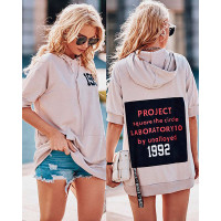 Hooded Letter Print Pocket Design Casual Dress - Apricot