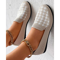 Houndstooth Breathable Casual Loafers - beige