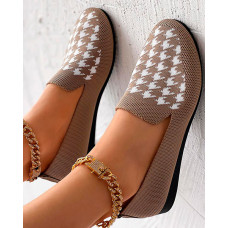 Houndstooth Breathable Casual Loafers - khaki