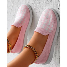 Houndstooth Breathable Casual Loafers - pink