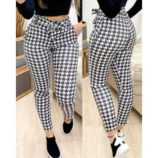 Houndstooth Tied Detail Pocket Design Casual Pants - black