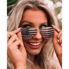 Independence Day American Flag Aviator Sunglasses. - blue