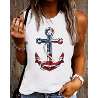 Independence Day Flag Anchor Print Tank Top - white