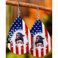 Independence Day Flag Figure Print Hook Earrings - Multicolor