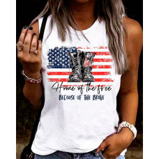 Independence Day Flag Graphic Slogan Print Tank Top - white