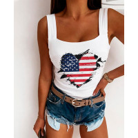 Independence Day Flag Heart Print Tank Top - white