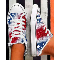 Independence Day Flag Pattern Ombre Lace-up Canvas Sneakers - Multicolor