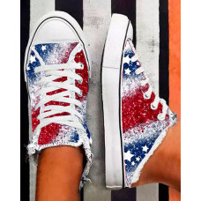 Independence Day Flag Pattern Ombre Lace-up Canvas Sneakers - Multicolor