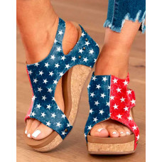 Independence Day Flag Pattern Peep Toe Wedge Sandals - blue&red