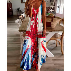 Independence Day Flag Pattern Print Cami Maxi Dress - Multicolor