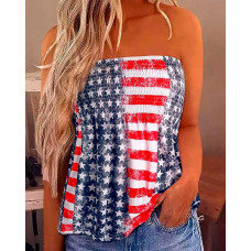 Independence Day Flag Print Bandeau Shirred Tank Top - red