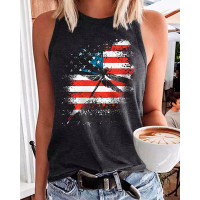 Independence Day Flag Print Casual Tank Top - black