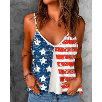 Independence Day Flag Print Colorblock Cami Top - Multicolor