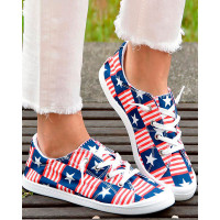 Independence Day Flag Print Lace-Up Canvas Sneakers - Multicolor