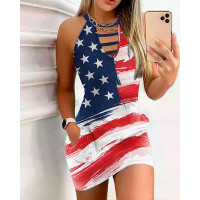 Independence Day Flag Print Ladder Cutout Casual Dress - red