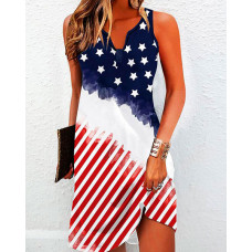 Independence Day Flag Print Notch Neck Casual Dress - Multicolor