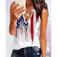 Independence Day Flag Print Notch Neck Tank Top - white