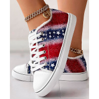 Independence Day Flag Print Ombre Raw Hem Sneakers - blue&red